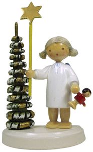 Flade Engel am Weihnachtsbaum mit Stern+Puppe (Flade 6106) Erzgebirgische Volkskunst: Engel / am Weihnachtsbaum mit Stern+Puppe